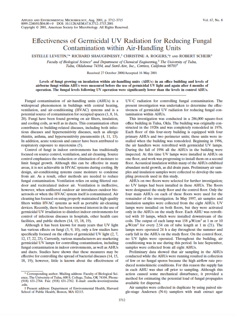 Effectiveness of UVGI for reducing fungal contamination in… pdf sheet thumbnail