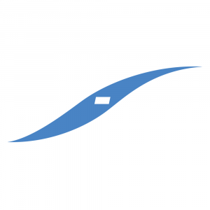 blue swoosh with a white rectangle in the center