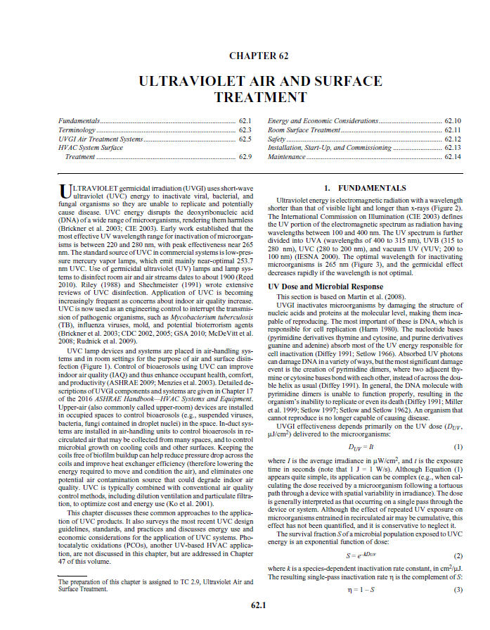 ASHRAE Chapter 62 – ULTRAVIOLET AIR AND SURFACE TREATMENT pdf sheet thumbnail